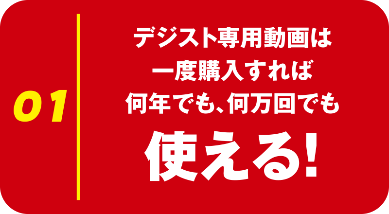 デジスト専用動画は一度購入すれば何年でも、何万回でも使える！